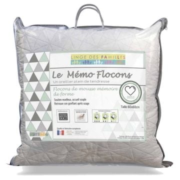 OREILLER 60CM X 60CM  LINGE DES FAMILLES MEMO FLOCONS 60X60